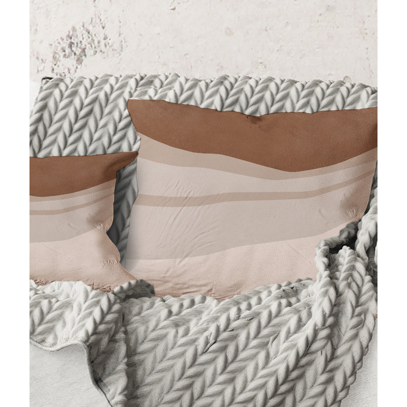 Carré, terre cuite et formes ivoire avec effet usé - Coussin décoratif imprimé moderne, 18" x 18"