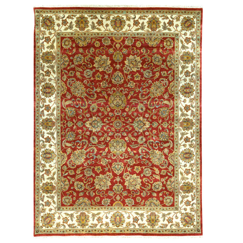 Tapis rouge et ivoire de haute qualité noué à la main