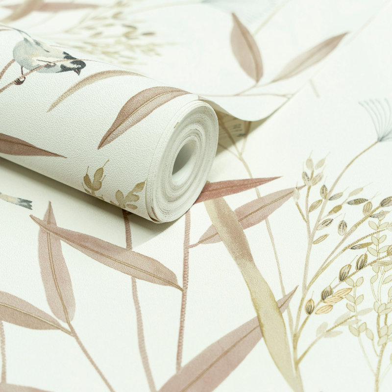 Inia Collection Bird Meadow Leaf Wallpaper Roll, Beige