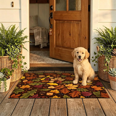 Tapis de porte antidérapant intérieur/extérieur, 61 x 91 cm, motif de feuilles de forêt et de pommes de pin