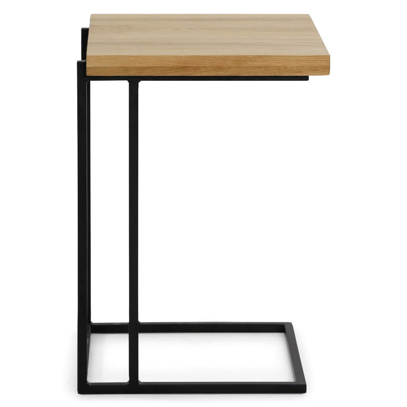 Table d'appoint en chêne avec conception facile à placer sur l'accoudoir, finition savonneuse solide, structure en métal noir, bonnes collations et boissons, profondeur de 16,62 po, largeur, hauteur de 23,81 po, chaise longue astucieuse de 10,87 lb,