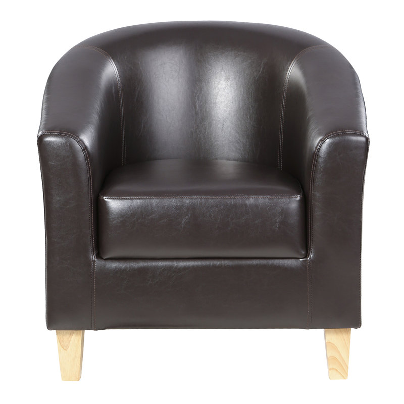 Brummett Faux Leather Barrel Chair, Black