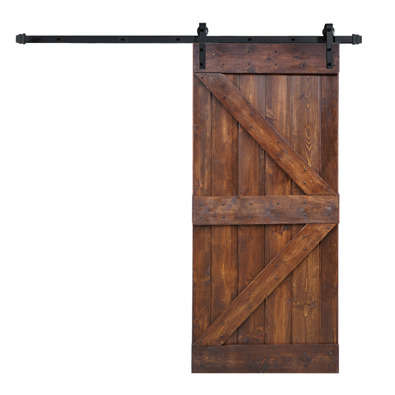 Porte de grange nouée à panneaux en bois et métal K Series, 38 po x 84 po, Noyer foncé