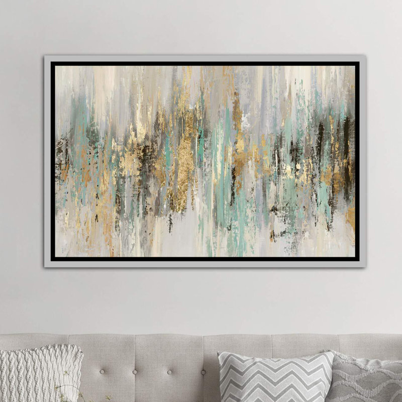 «Dripping Gold I» par Tom Reeves - reproduction imprimée, H 40 po x l 60 po, Toile avec cadre photo, Argent argent