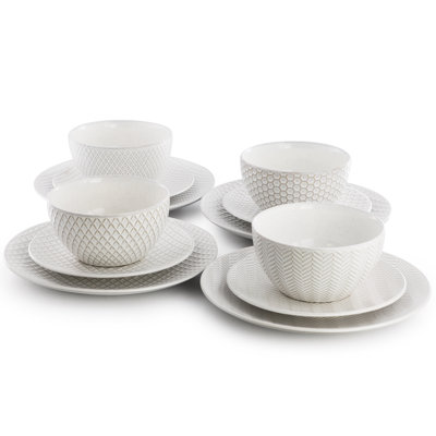  Earlhart 12 Piece Stoneware Dinnerware Set in White
