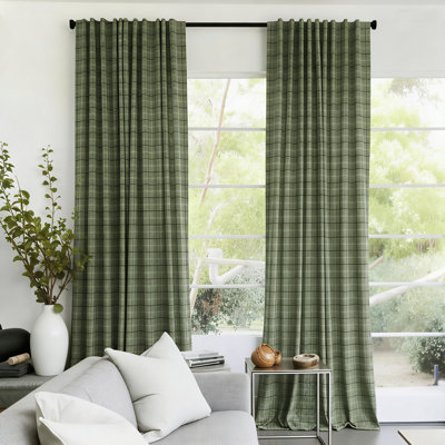 Linen Blend Light Filtering Semi Sheer Privacy Farmhouse Checkered Window Treatment For Kitchen Bedroom, Set Of 2