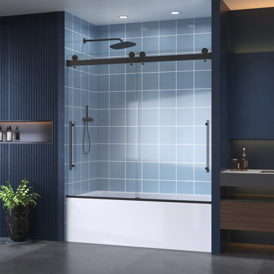 54-58 In. W X 60 In. H Double Sliding Frameless Anti-Collision System Tub Door With 1/4 In. Clear Glass