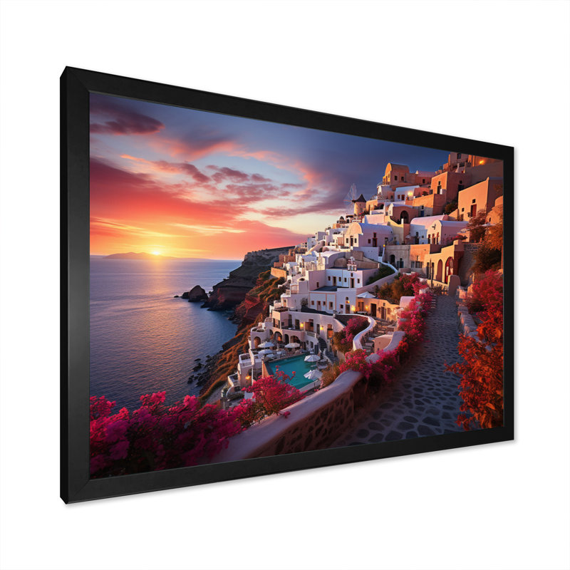 Grèce Oia Splendor IV sur toile, H 12 po x l 20 po x P 1 po, Cadre photo noir