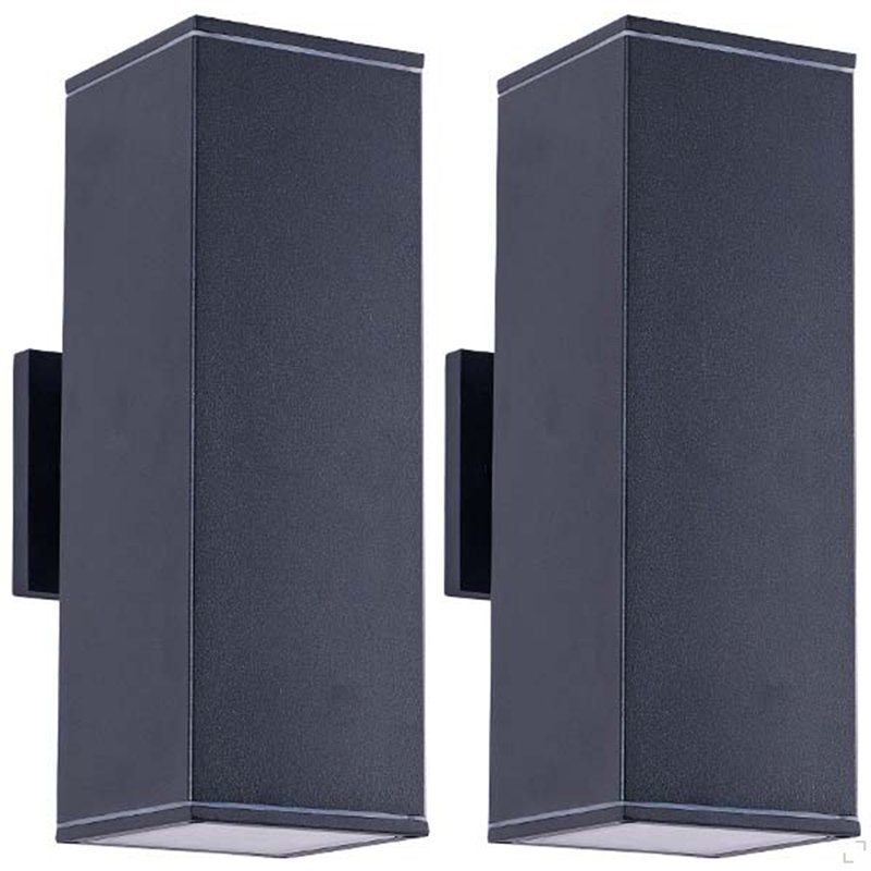 14In Modern Outdoor Porch Light Patio Light In 2 Lights With Aluminum Rectangular Tube And Tempered Glass Cover Waterproof Wall Sconce 2 Pack (Matte Black)(No Bulb)