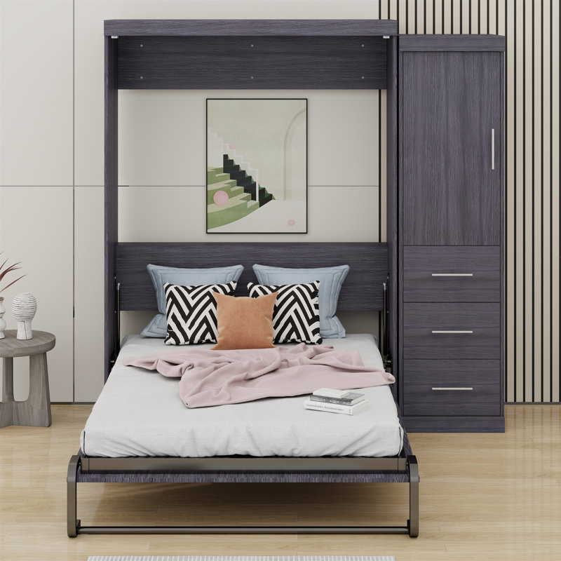Lit escamotable avec garde-robe et tiroirs, lit de rangement, peut être plié dans une armoire