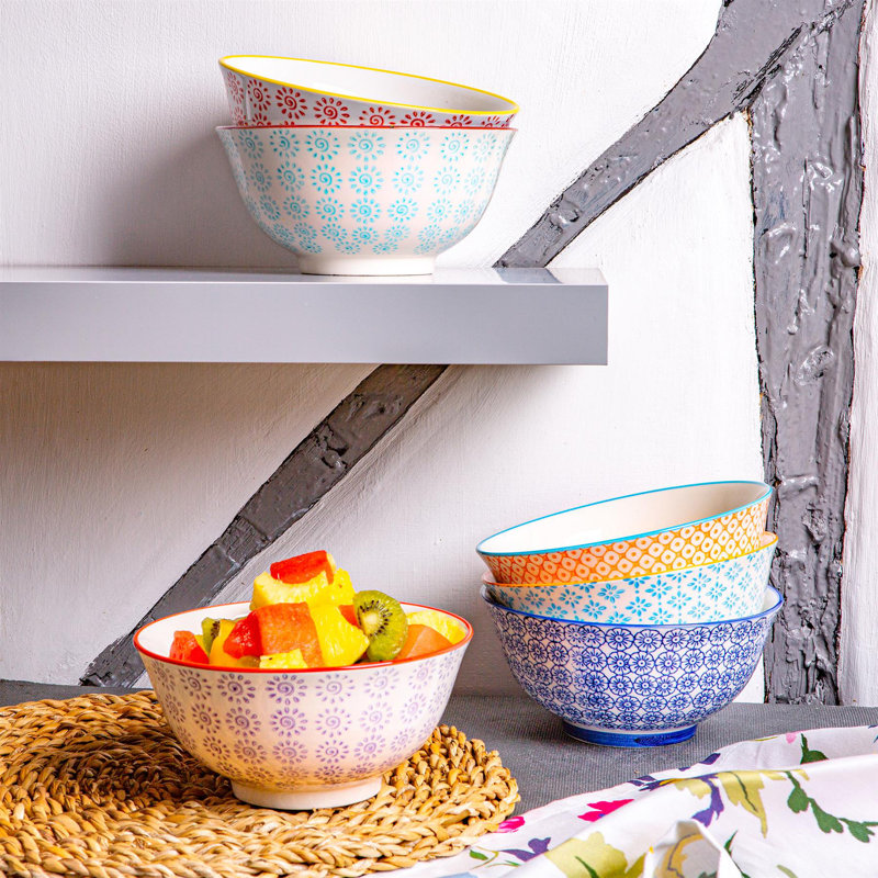 Nicola Spring - Hand-Printed Cereal Bowls - 16cm - 6 Colours
