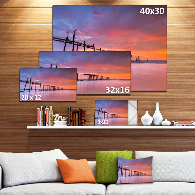 Reproduction de photo sur toile tendue, "pilier de bois abandonné au coucher de soleil", H 16 po x l 32 po x P 1 po