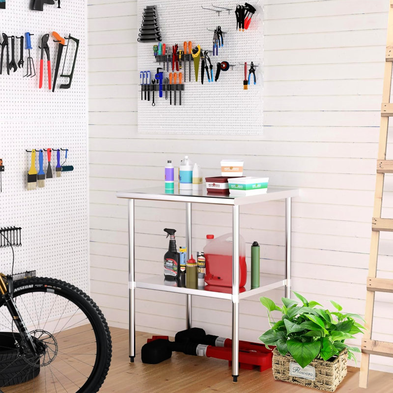 Table de cuisine en acier inoxydable de 24 po x 30 po - Espace de travail spacieux, support sous la tablette de 380 lb, facile à assembler
