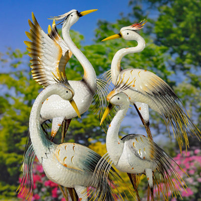 Great White Heron Assorted Metal Garden Figurines (Set of 4)