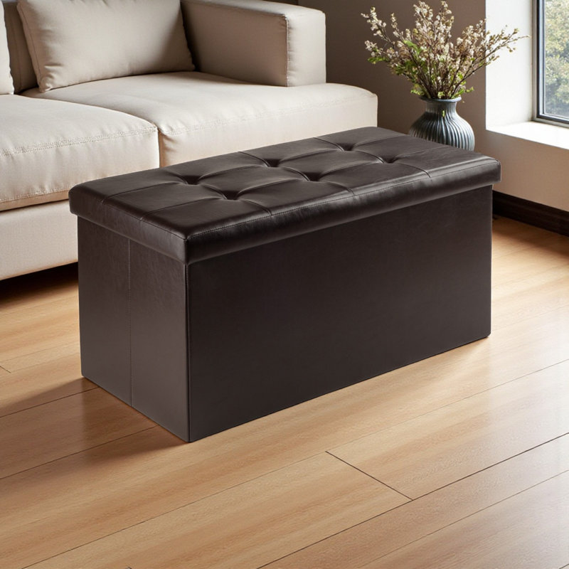 Aniyia Modern Faux Leather Ottoman in Espresso Finish, 29.92" W X 14.8" D X 14.96" H, Espresso