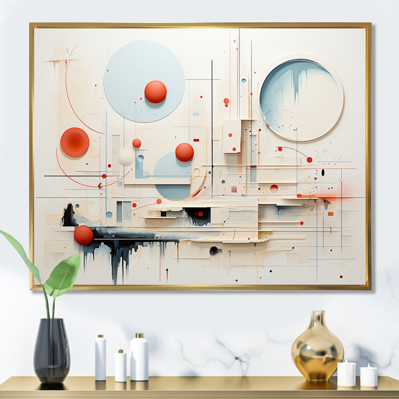 Minimalisme géométrique, encre pastel - formes abstraites, impressions sur toile, Cadre flottant doré