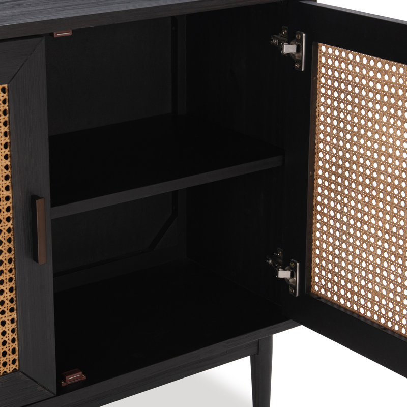 Solid Wood 4 - Door Sideboard, Black