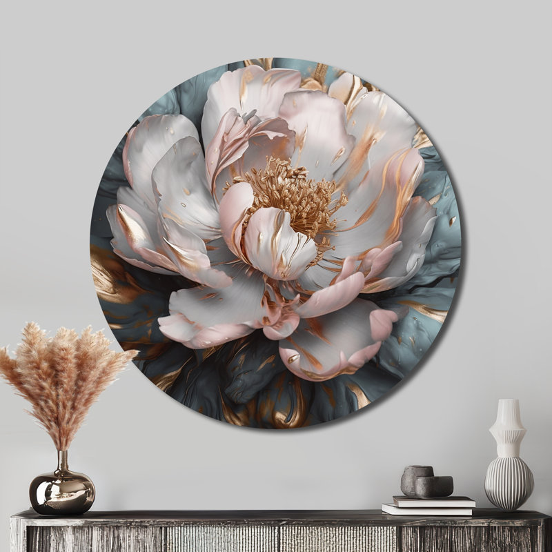 Bahari - art floral rond en métal, H 16 po x l 16 po