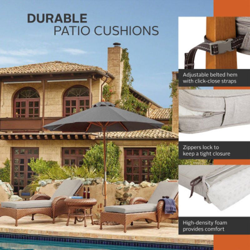 Ayvion Water-Resistant Patio Chais Lounge Cushion, 3" H x 26" W x 80" D, Heather Gray