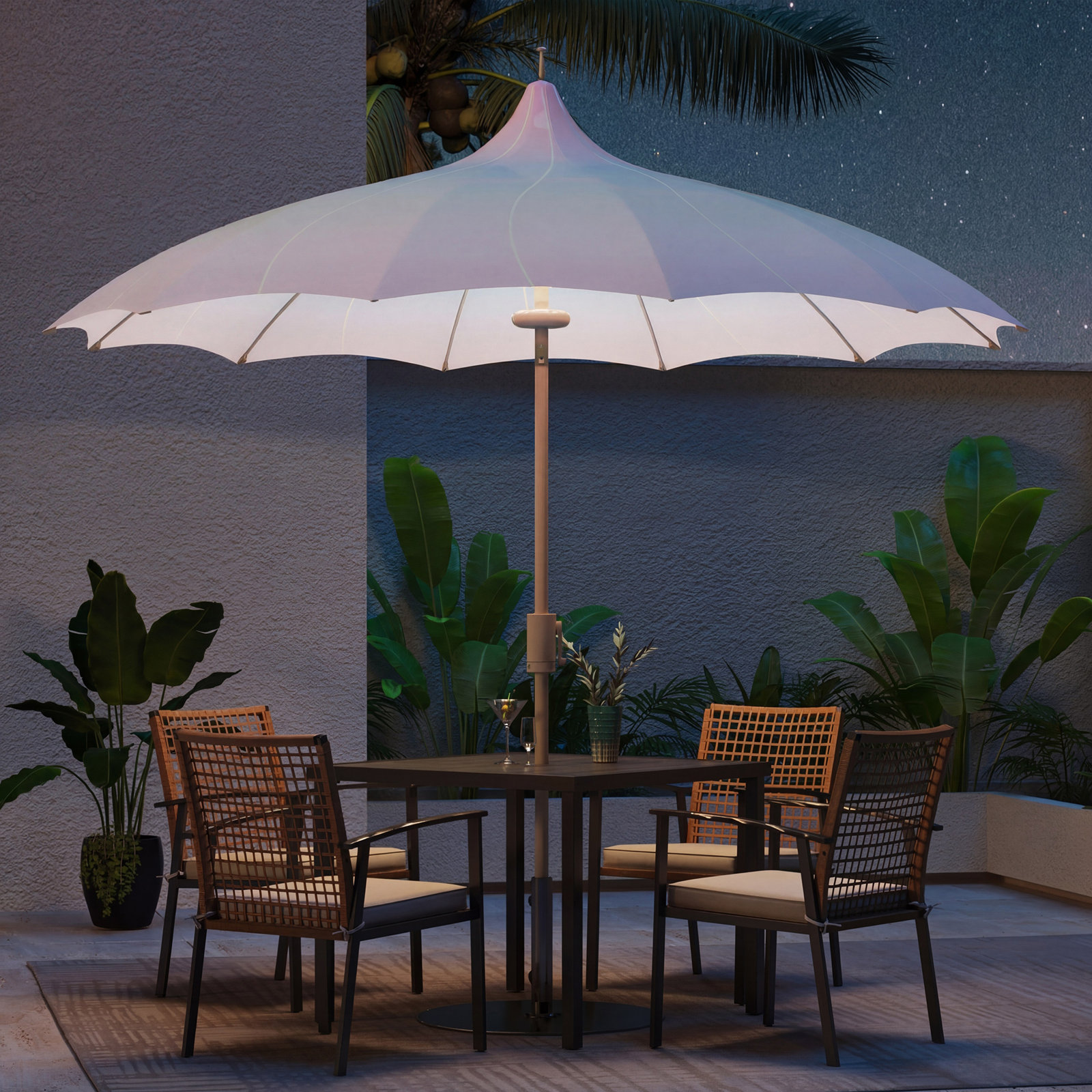 Dannyel 8' Lighted Market Umbrella, Gradient Blue, with LED Light