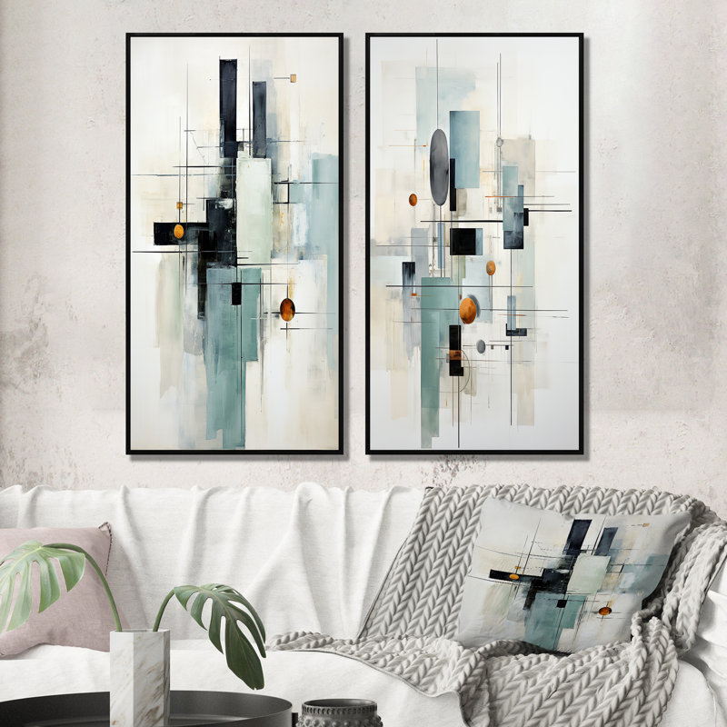 «Grey Suprematism Geometric Symphony», 2 pièces, H 40 po x l 40 po, Cadre noir