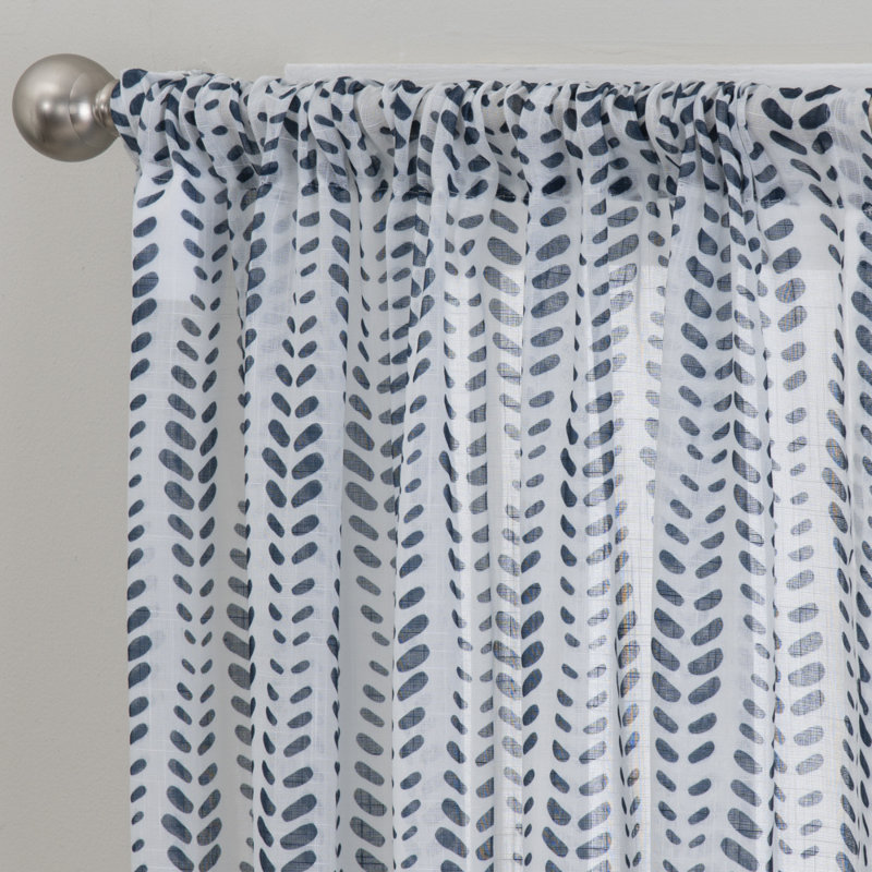 Hoorya 100% Polyester Light-Filtering Printed Vine Curtain Panel With Rod Pocket Top, 50" W x 84" L, Navy
