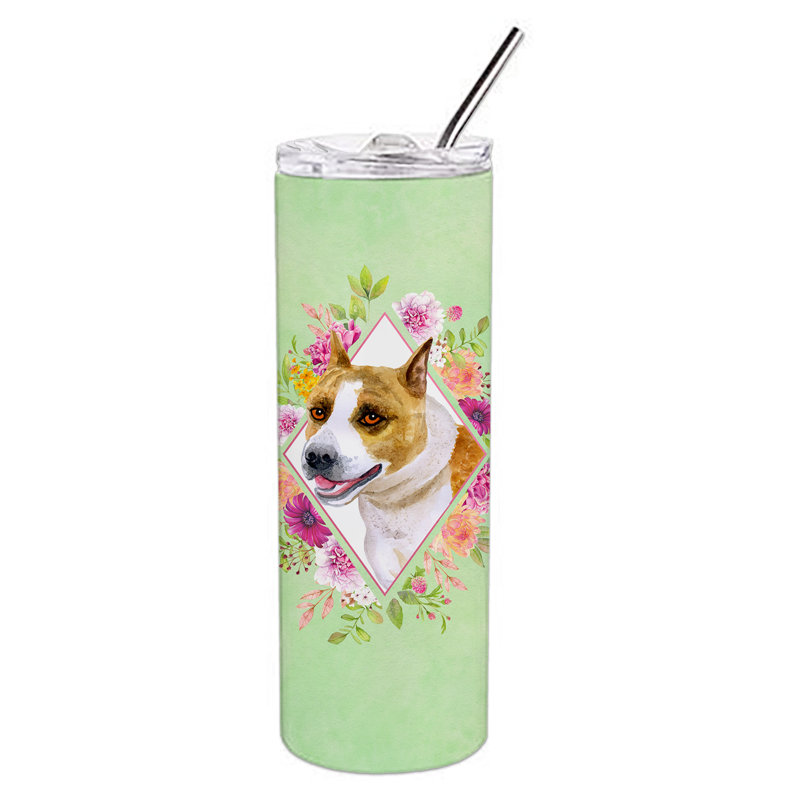 E23BF9F8391D466E9CA4F8DFEBD9A7DB de verre 20 oz à double paroi en acier inoxydable chiot, Gold Bull Terrier, Vert
