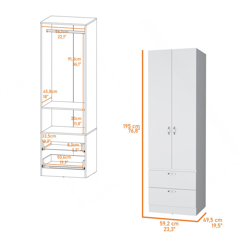 Armoire 2 tiroirs blanche 2 tiroirs, Blanc