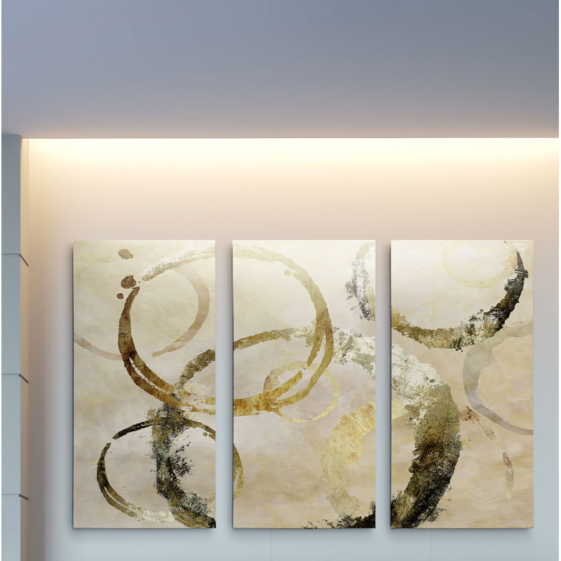 Golden Rings - 3 pièces, reproduction d'art sur toile, H 24 po x l 36 po x P 1,5 po
