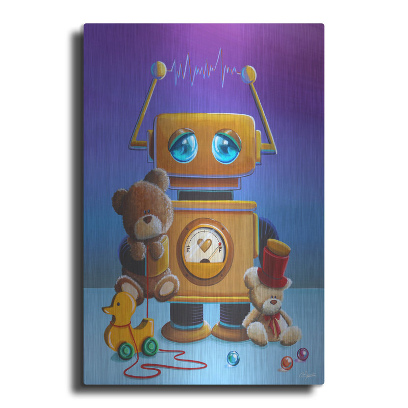 Art mural en métal Zoomie, «The Toy Robot» par Cindy Thornton, H 16 po x l 12 po