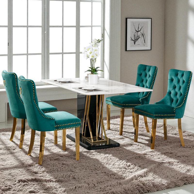 Chaises de salle à manger rembourrées Modern, 4, Vert, Doré