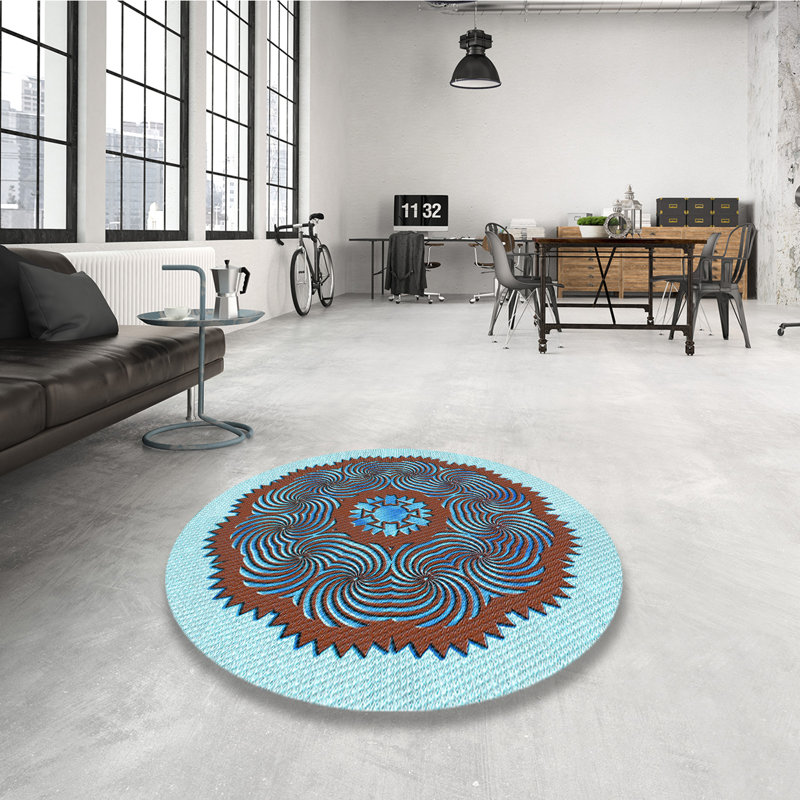 Tapis 100% à motifs lavables à la machine 2989PAT3716LBLU, Rond 4 pi