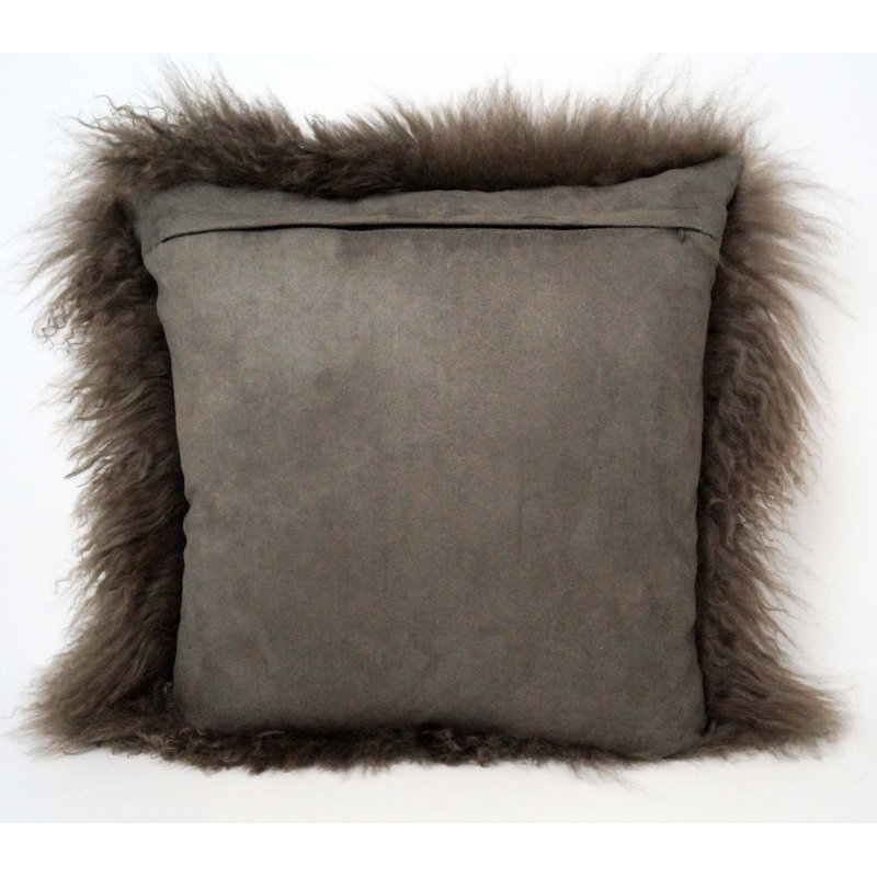 Tibetan Microsuede Throw Pillow, Pewter, 20" x 20", Solid Color