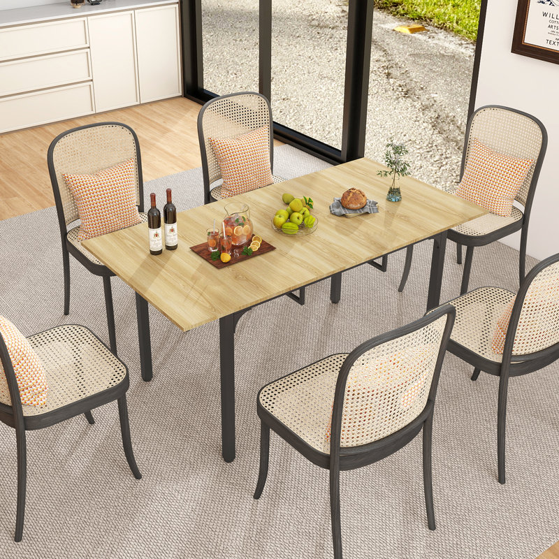 Extendable Antke Dining Table With 110-150cm Tabletop, Kitchen Wood Desk With 4-8 Seats, Space Saving, Beige, 120-160cm