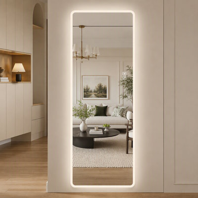65" x 24" LED Full Length Mirror, Large Wall Mounted Lighted Body Mirror with Frosted Edge Lighting, 3 Color Temperatures, Dimmable HD Mirror for Bedroom & Dressing Room