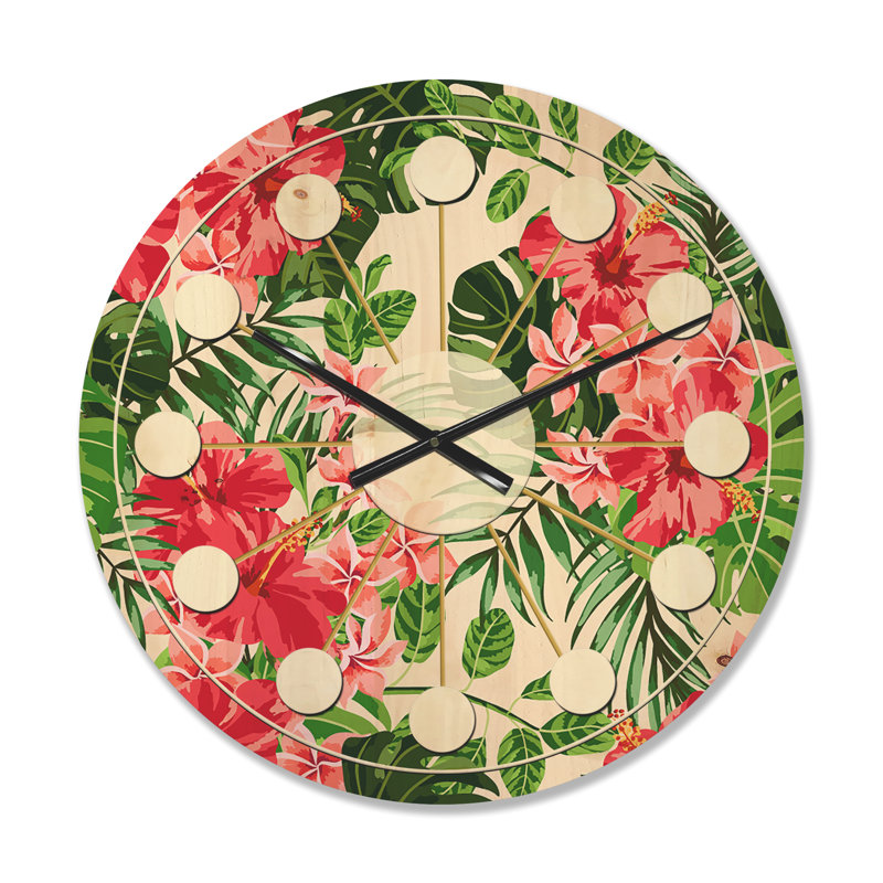 Horloge murale feuilles et fleurs I, Moyen