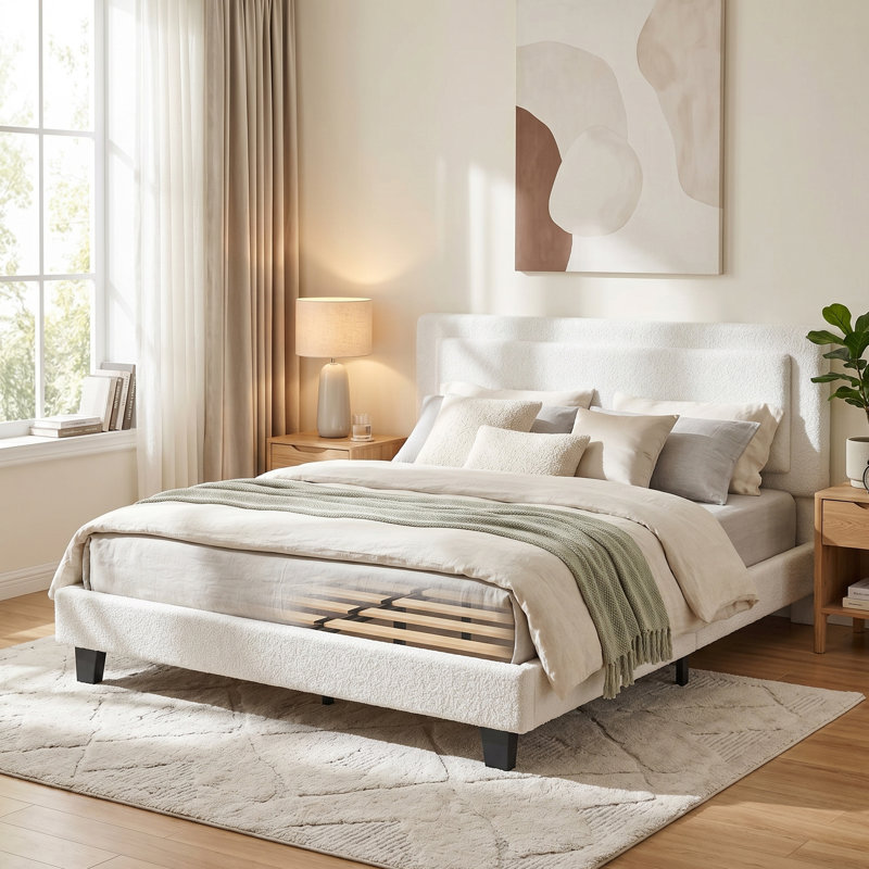 Structure de lit tapissier, base de lit plateforme avec tête de lit réglable, aucun sommier nécessaire, très grand