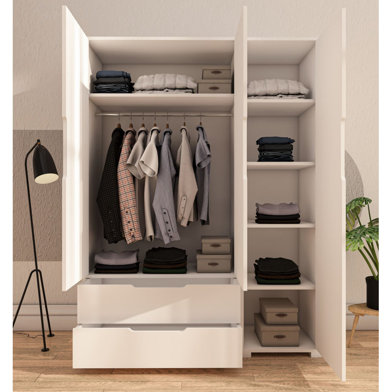 Armoire moderne avec de nombreuses tablettes, 54 x 72 x 18 pouces | Panneau de particules 100% mélaminé, pieds en plastique, fixation murale | Solution de rangement élégante pour l'organisation de la chambre à coucher et du placard