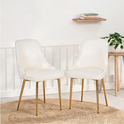 Ensemble de 2 chaises de salle à manger Glam LumiSource Marcel pour adultes, similicuir blanc neige avec cadre doré