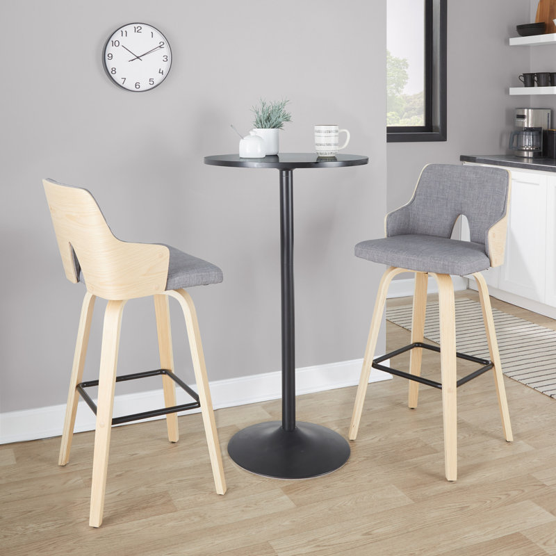 Saltram Upholstered Bar & Counter Stool with Square Footrest (Set of 2), Natural, Light Gray, Bar Stool (29.75” Seat Height)