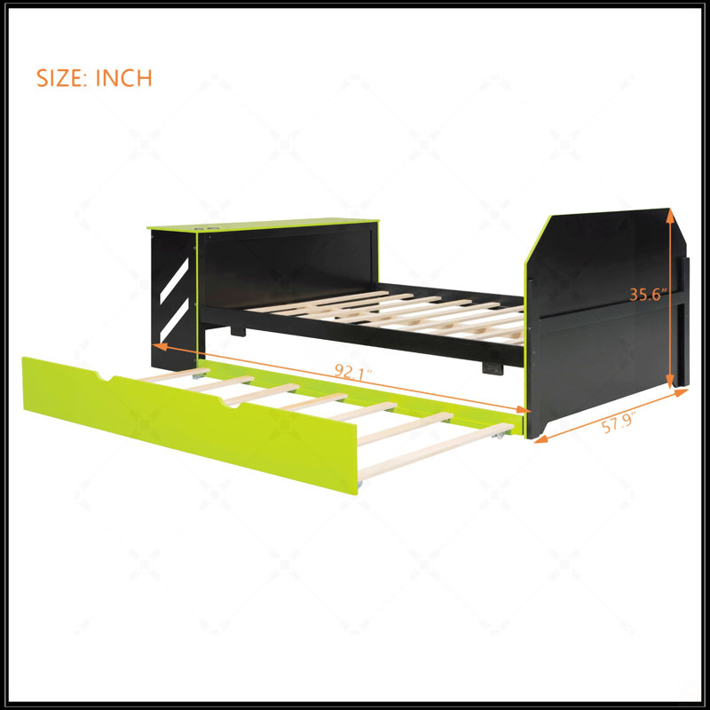 Full Size Wood Daybed With Twin Trundle, Desk, And USB Port For Space-Saving And Multifunctional Use