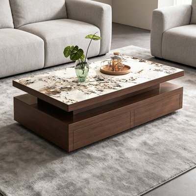 Table basse haut de gamme rectangulaire en ardoise avec rangement