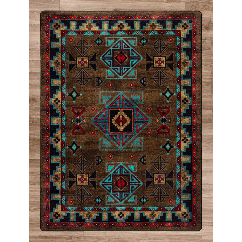 Tapis brun Southwestern, Forme rectangulaire : 2 pi 8 po x 3 pi 11 po