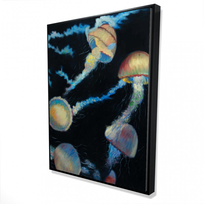 Colourful jellyfishes in the dark - 36"x48" Framed canvas