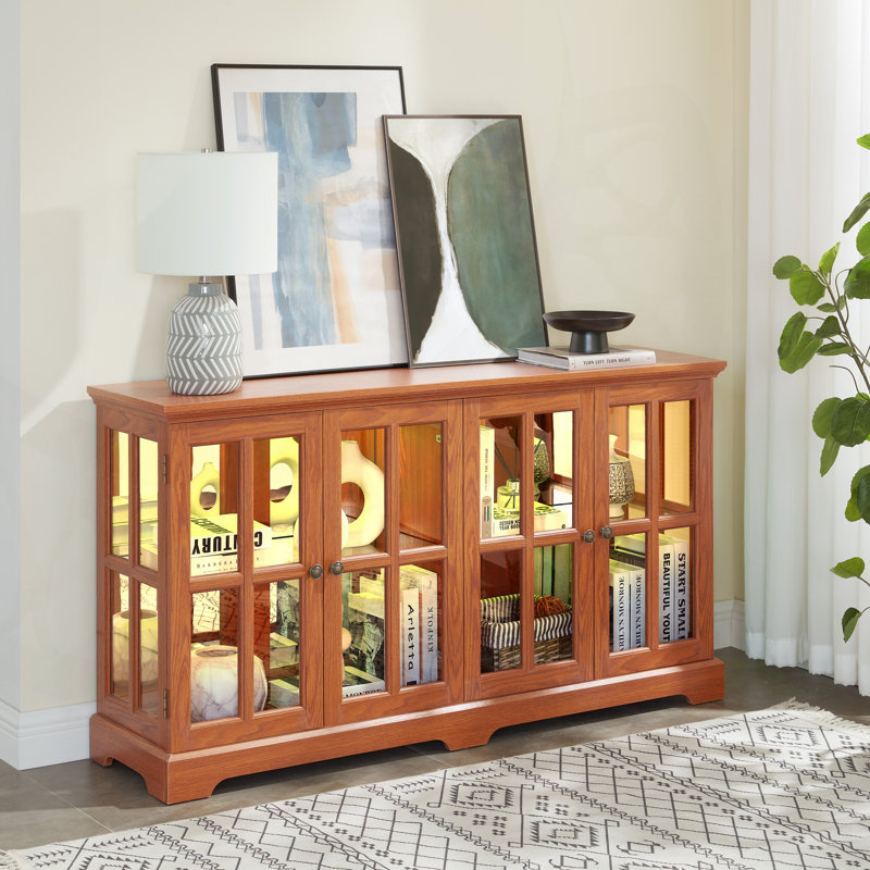 LED Curio Display Gorrell with Adjustable Shelves and Remote-Controlled LED Lighting, Perfect for Home or Office Decor