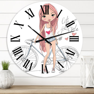 Young Girl With Bicycle - Children's Art wall clock