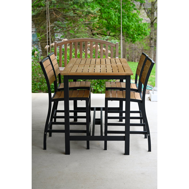 Narrow Counter Height 56" Teak and Aluminum Table, Black