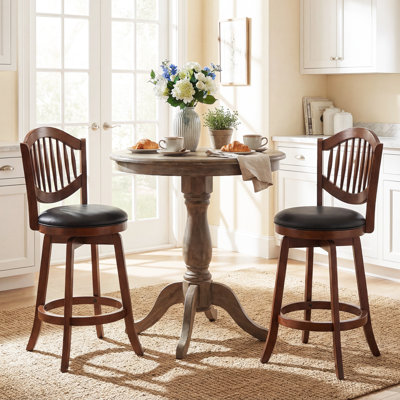 Swivel Bar Stools Set of 2, 25” Counter Height Barstools with Backrest & Wood Frame