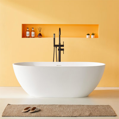 69 in. x 29.5 in. Freestanding Stone Solid Surface Soaking Tub with Overflow and Pop-Up Drain, Matte White