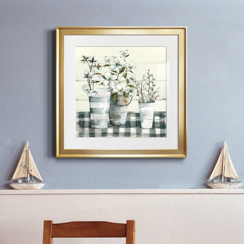 «Spring Gingham I», reproduction d'art sur papier encadré, Encadrement doré, H 17,5 po x l 17,5 po x P 1,5 po